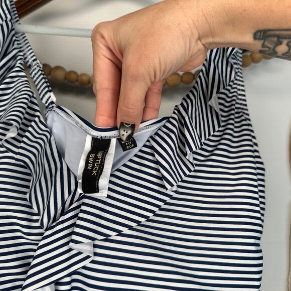 NIP Tuck Navy White Ruffle One Piece Swimsuit - Picture 3 of 5